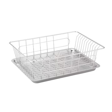 SHCJ 生活采家 304不鏽鋼廚房碗盤陳列瀝水架 台灣製造 瀝水架+拖盤  銀色  1個