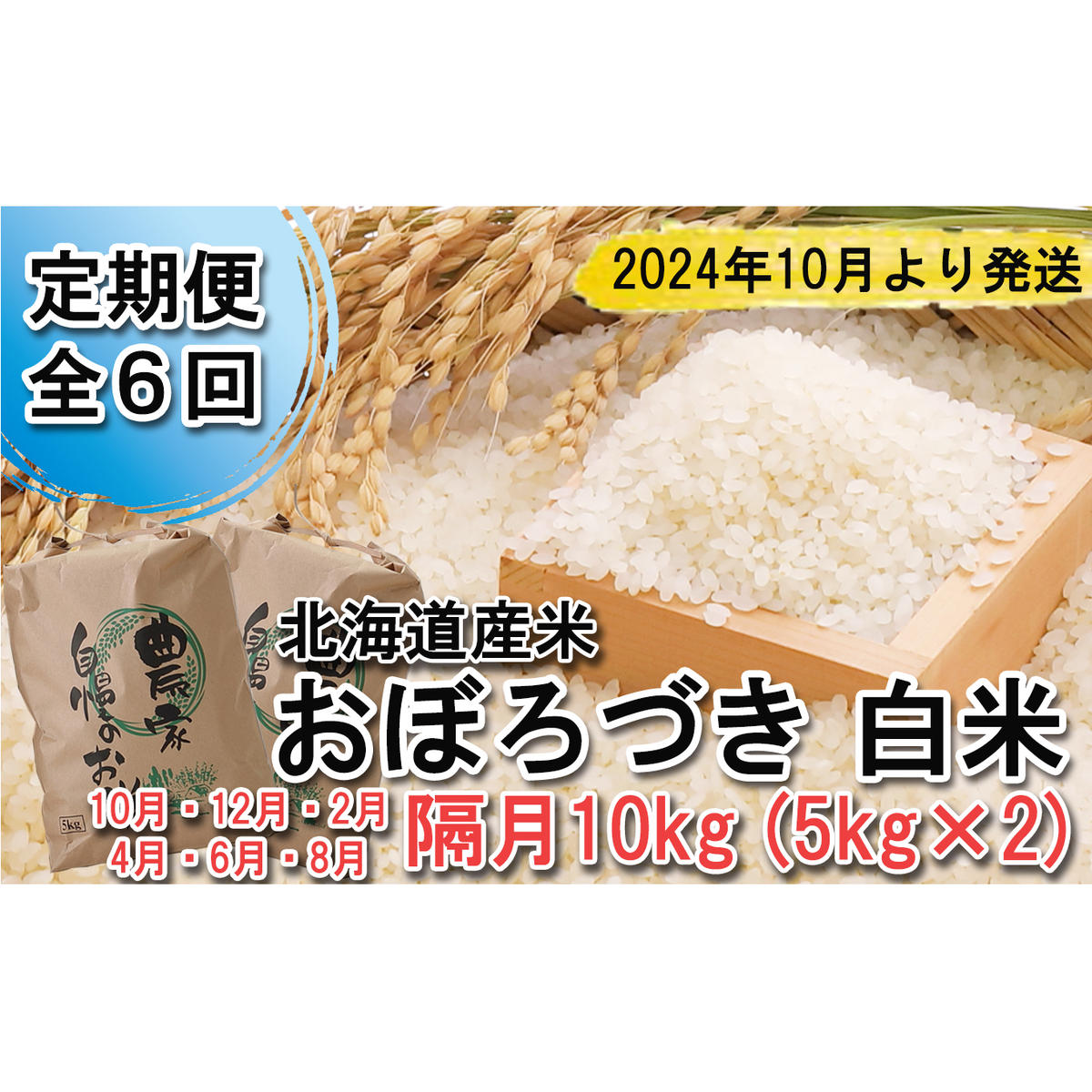 予約 定期便 全6回 ＞ 北海道産 希少米 おぼろづき 白米 計 10kg (5kg