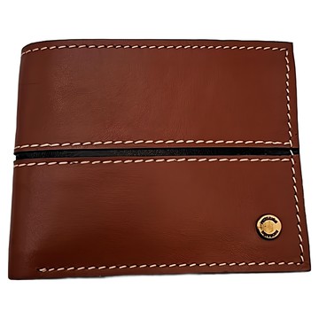 HIDESIGH小圓標鈕扣英式雙折短夾-棕 HD-0065 經典皮革 時尚簡約 多卡位  1入