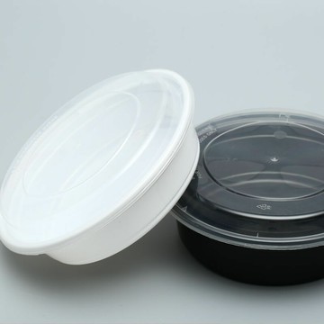 楓林宜居 750美式長方形一次性餐盒900外賣打包盒圓形黑色凸蓋飯盒