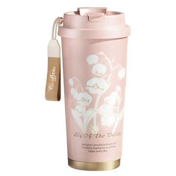 TIMLEI 鈴花陶瓷內膽兩用咖啡杯 520ml  1個  蘭花粉