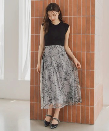 側邊蕾絲綁帶拼接針織裙(MM537403)