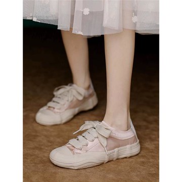 香港溶解底帆布鞋女2025春秋百搭復古真絲緞面圓頭系帶時尚休閑鞋