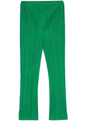 Pleats Please Issey Miyake - pleated elasticated slim-fit trousers - women - Polyester - 3 - Green
