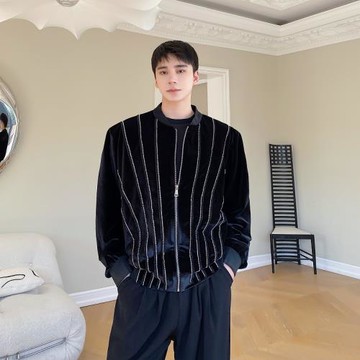 法式輕奢高級感小香風亮面絲絨棒球服外套男春秋小眾痞帥高端夾克