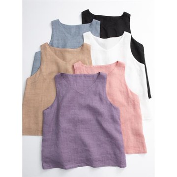 42支純苧麻提花夏日輕盈小背心 雙層工藝 輕薄舒適V領打底衫22931