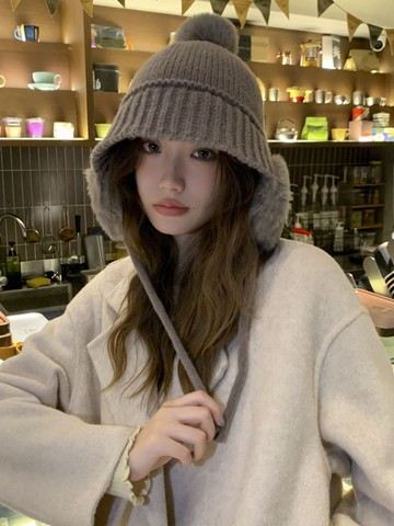 毛線帽女秋冬季韓版休閑百搭加厚保暖防寒護耳帽網紅可愛套頭冷帽