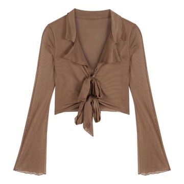 法式甜辣妹系帶長袖襯衫女裝夏季短款束腰薄款防曬設計感小眾上衣