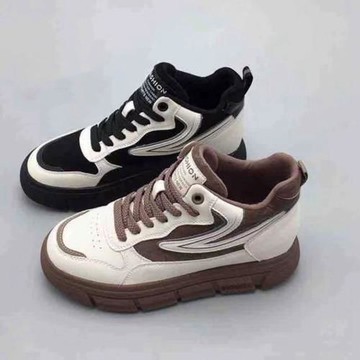 休閑真皮咖啡色老爹鞋女厚底松糕棕色高幫阿甘板鞋2025款運動秋季