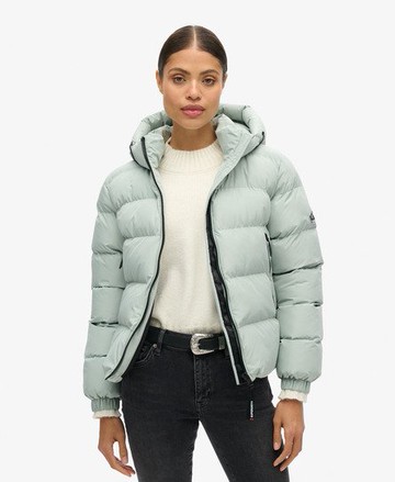 Superdry Women's Hooded Sports Puffer Jacket Light Grey Size: 2