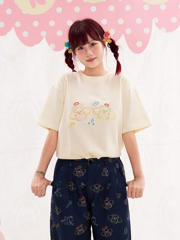 動物天使刺繡T恤短袖 可愛純棉夏裝卡通