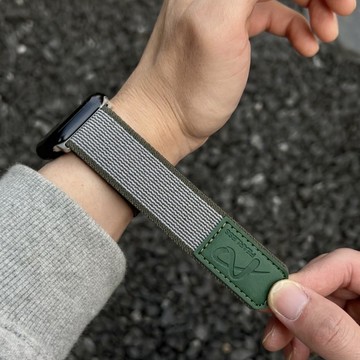 新款皮標魔術貼尼龍回環錶帶 適用AppleWatch9/8/7/6/5代 SE  Ultra 夏天 清爽 透气 表带