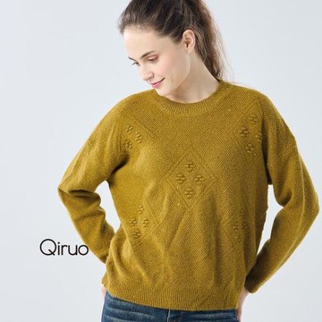 【Qiruo 奇若】專櫃芥末色小羊毛上衣 精品時尚保暖(素面圓領造型長袖--2014A-75)
