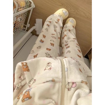 🚛臺灣出貨💨可愛少女2024冬季新款輕鬆熊法蘭絨連帽睡衣女加厚保暖家居服套裝
