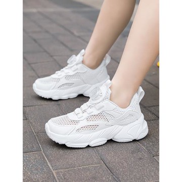 小黃鴨男童鞋2022秋季新款黑色網面透氣運動鞋輕便兒童休閑老爹鞋