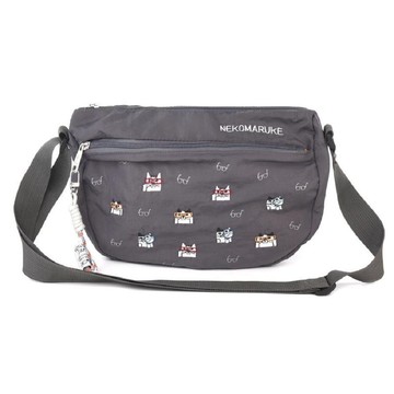 Kusuguru Japan 半月包 輕量防潑水斜背單肩包 貓丸款 -深灰色