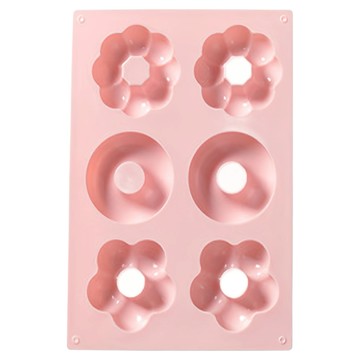 Angelmeow 甜甜圈造型 6格矽膠冰塊模具 粉色  24*16.8*2cm  1個