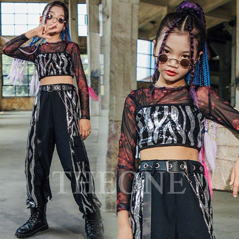 キッズ ダンス衣装 ヒップホップ HIPHOP キラキラ スパンコール セットアップ 女の子 ジャズダンス 練習着 演出服 ステージ衣装 通販 