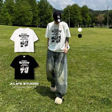 【ALIFE】現+預｜韓系 樂團 斑駁 BOXY 寬短版 短T 2色 實拍 網紅 同款 情侶 韓國 韓系 #2015O