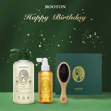 快速出貨【ROOTON】生日快樂！豐盈洗髮精500ml+甦活植萃髮根噴霧150ml+氣墊針梳+金萃禮盒 (金牛座生日禮物)