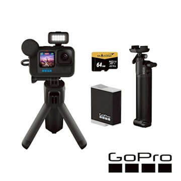 GoPro HERO12  Black CE創作者三向輕裝套組 (HERO12 創作者+三向多功能自拍桿2.0+腳架+Enduro原廠充電電池+64G記憶卡) 公司貨
