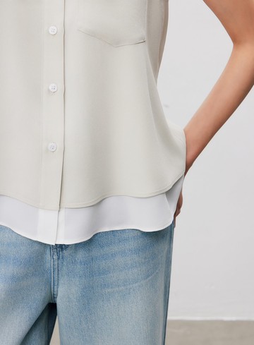 涼感醋酸無袖襯衫