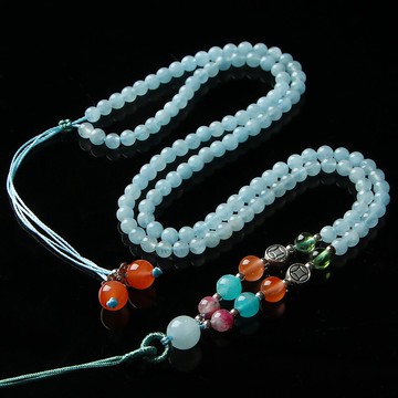 親寶水晶天然冰透海藍寶項鏈繩 含碧璽青金石天河石紫水晶