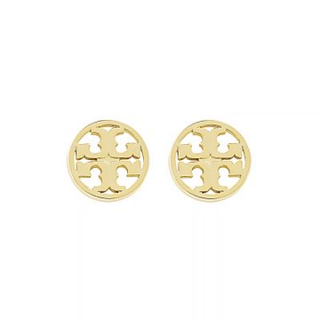 TORY BURCH 雙T字鍍銀LOGO圓形鏤空設計針式耳環(金)