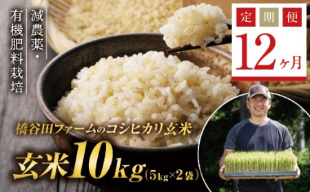 《定期便12ヶ月》減農薬・有機肥料栽培 西会津産米コシヒカリ 玄米 10kg（5kg×2袋） 米 お米 おこめ ご飯 ごはん 福島県 西会津町 F4D-0419