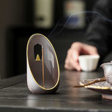 陶瓷鐵銹釉雙耳小香爐擺件中式熏香爐家用辦公室客廳桌面香爐擺件