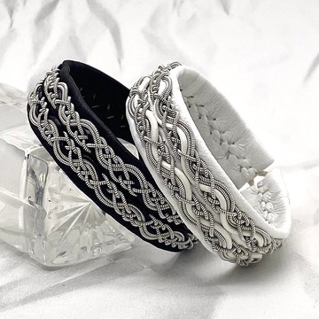 男士和女士真皮手镯。 斯堪的纳维亚风格的珠宝