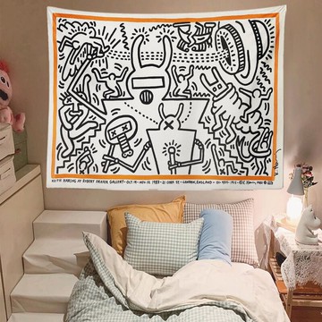 涂鴉裝飾布床頭背景布 臥室房間墻面裝飾大改造掛布 網紅文藝掛毯