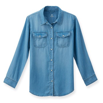 【ERSS】女裝 襯衫 牛仔 牛仔襯衫 長袖上衣 長袖襯衫 牛仔長襯衫 石洗藍【K30006】