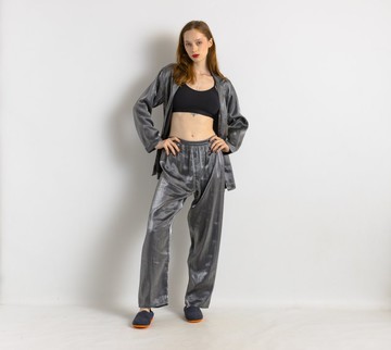 銀色連身褲套裝 高腰褲與上衣 7835