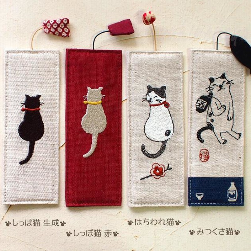 ☆ハンドメイド 月夜の猫のおさそい 黒猫 栞 しおり ビーズ 