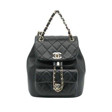 Chanel 展示品 Duma 菱格羊皮淡金釦後背包(AS2908-黑)