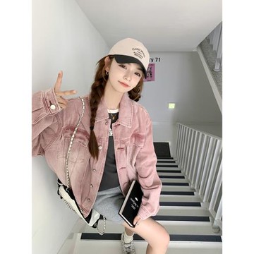 ins韓系可鹽可甜減齡顯瘦牛仔夾克女春秋新款寬松小個子溫柔外套