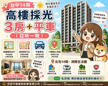 亞昕一緻｜3房+平車採光戶｜卡位14期核心地段｜台中市北屯區河北一街