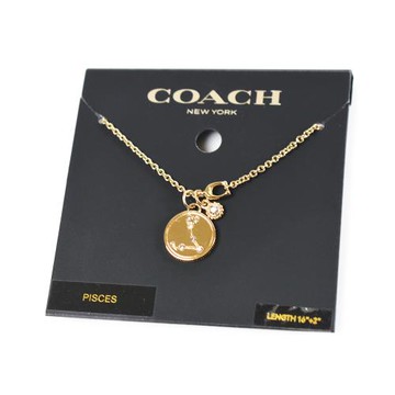 COACH 雙魚座硬幣墜飾鎖骨鍊-金色