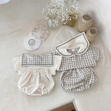 2025夏款韓版ins男女寶寶運動休閑格紋嬰幼兒套裝