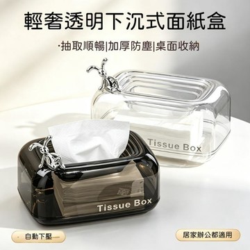🍃高雄出貨🌸客廳茶几紙巾盒 桌面紋抽紙盒 家用透明紙巾盒 輕奢創意紙巾盒收納盒 自動下壓抽紙 下沉式紙盒 亞克力面紙盒