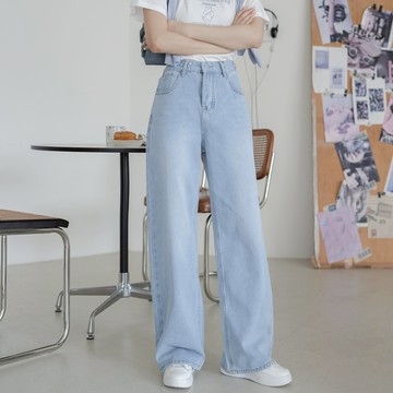 不受框架的收腰調節釦環愛心直筒刷色牛仔褲 GJ503023【現貨】