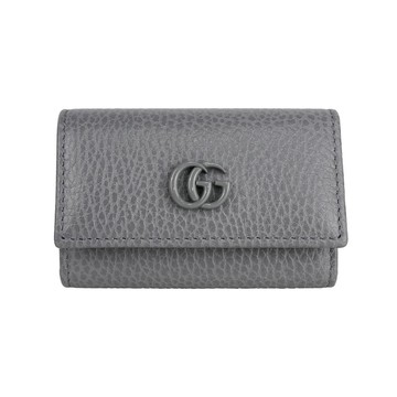 Gucci GG Logo 荔枝皮革6孔鑰匙包(灰色)