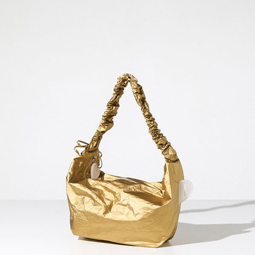 Miyansol韓國愛心皺皺斜背包-霧濛金 輕量大容量設計款