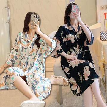 Sleeping Beauty 高雅氣質襯衫式七分袖居家睡裙-6色可選