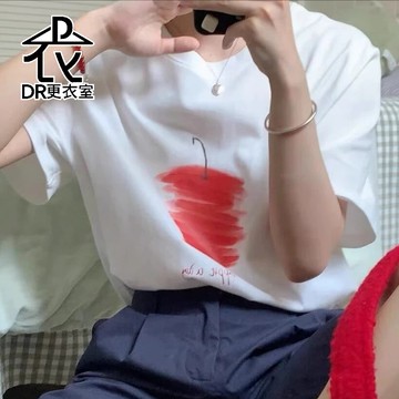 DR更衣室-情侶裝 美式簡約抽象蘋果印花短t恤 男生衣服 短袖 寬鬆 5XL大尺碼 圓領【NL625144】