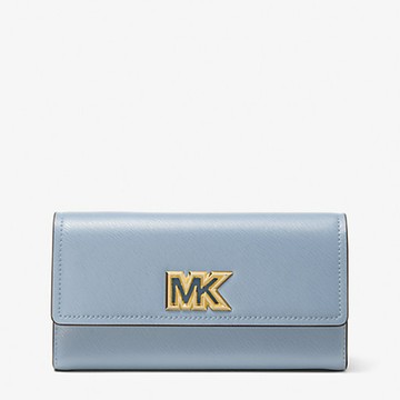 【Michael Kors】專櫃經典款 MIMI系列高質感翻蓋防刮皮革皮夾/長夾/手拿包(寶寶藍色)