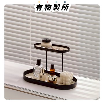 有物🧺現貨秒發 北歐風 金屬皮革雙層收納架 桌面 置物架 首飾收納 化妝品收納 香氛收納 化妝鏡 展示架 收納架 租屋