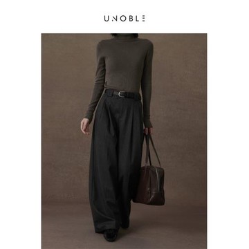 UNOBLE 松弛感穿搭 百搭設計感小眾直筒褲秋冬厚實闊腿休閑女長褲