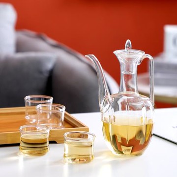 新中式貴妃壺仿古棱壺耐高溫玻璃仿宋執手壺清酒壺白酒杯酒具套裝